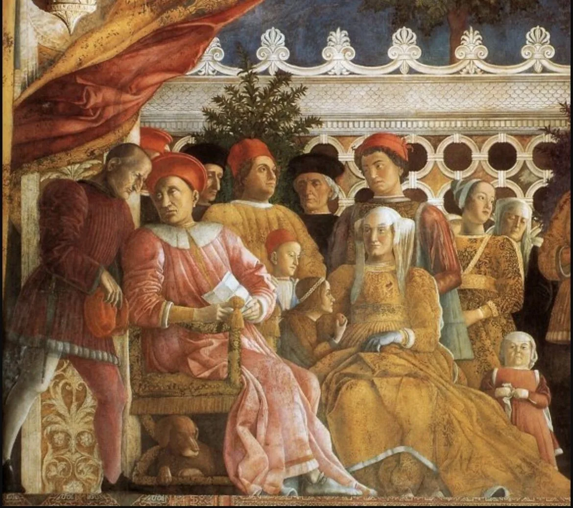 Camera degli Sposi, Mantua - Mantegna, 1465-1474. A Lagotto at Gonzaga's feet