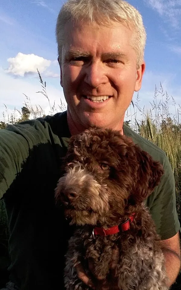 Mark Nelson with Mocha - Northwest Lagotto breeder, Lynden Washington